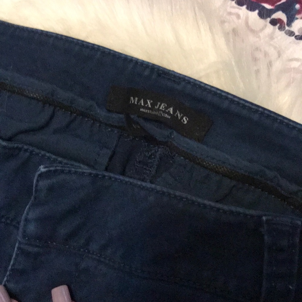 Navy distressed max jeans slacks